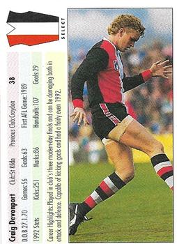 1993 Select AFL #38 Craig Devonport Back